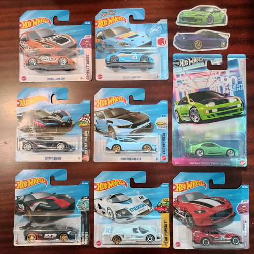 Hotwheels Mazda 787B, Toyota GR86 x2, Ford Mustang GTD, Bugatti Bolide, Ford GT, Miata, Nissan 300ZX new