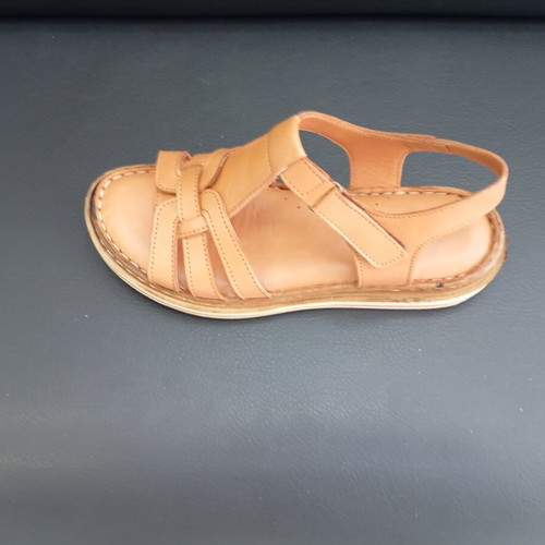 Leather platform sandals, tan, new with box