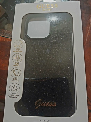 Guess Glitter Flakes phone case for iPhone 16 Pro Max, black gold