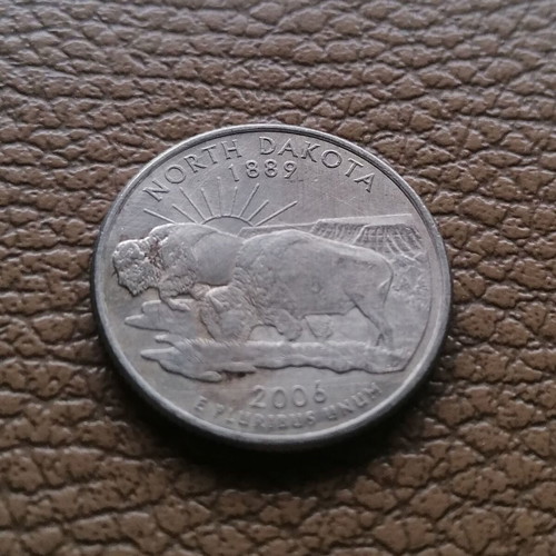 25cent USA North Dakota 2006 Buffalo coin used with P mark