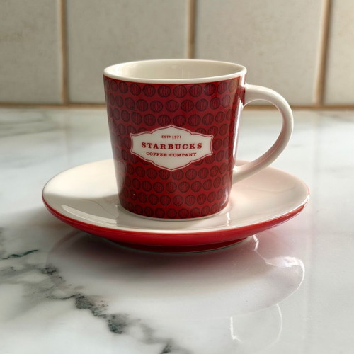 Starbucks coffee cup new, red with porcelain saucer