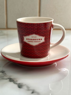 Starbucks coffee cup new, red with porcelain saucer