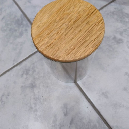 Glass jar with wooden lid like new
