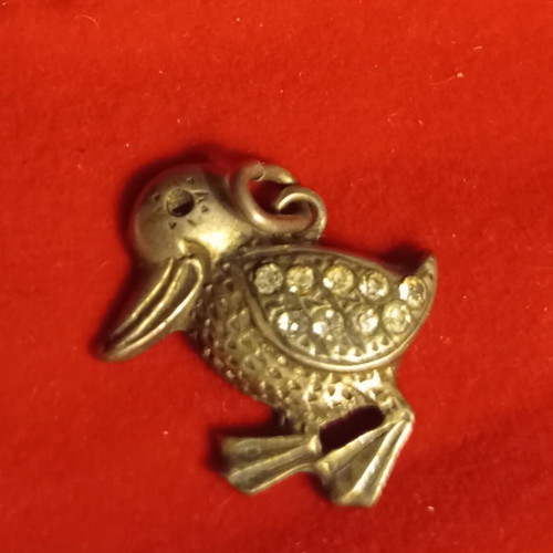 Vintage silver pendant charm duck with crystals like new