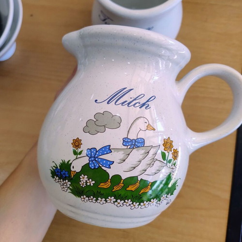 Ceramic retro breakfast set with milk jug and table waste container