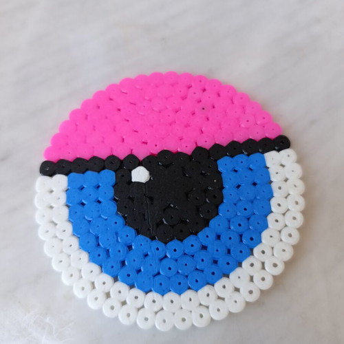 Set of 4 handmade fuse-bead coasters with colorful pixel designs