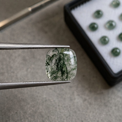 Moss Agate 8×8mm Cushion Cut new for ring or pendant