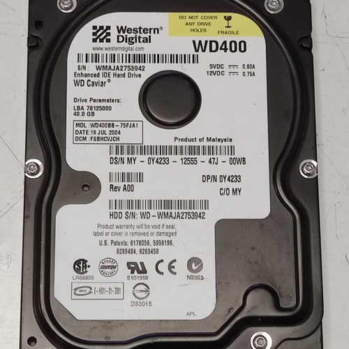 Western Digital 40GB IDE hard drive used, fully functional