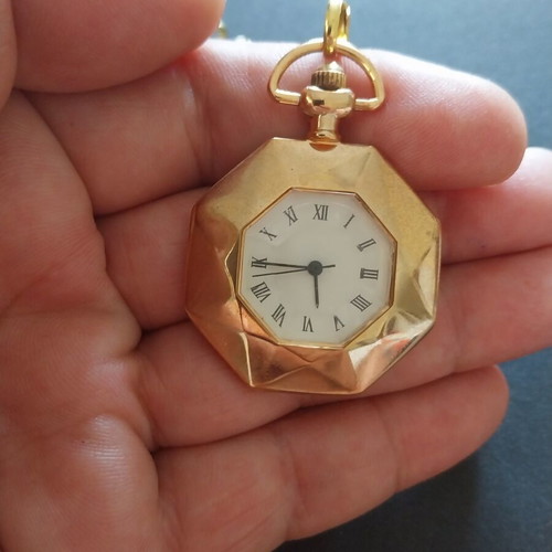 Gold-Plated Pocket Watch like new with chain, battery operated