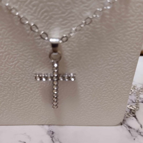 Cross with strass in silver color new