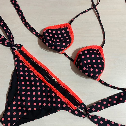 Calzedonia swimsuit used, size S, black with pink polka dots