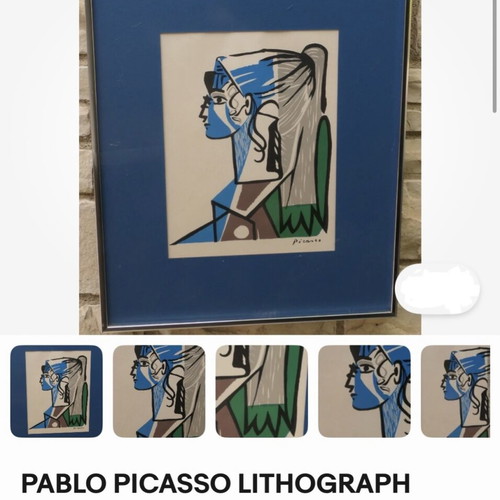 Vintage λιθογραφικό αντίτυπο Picasso “Portrait of Sylvette David in Green Chair” μεταχειρισμένο