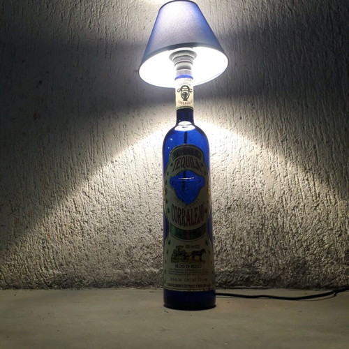 Table lamp handmade from large wine bottle like new
