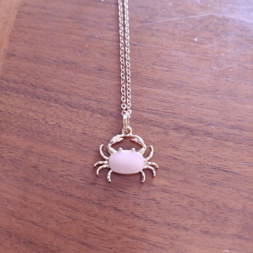 Crab Necklace new, gold color with pink enamel