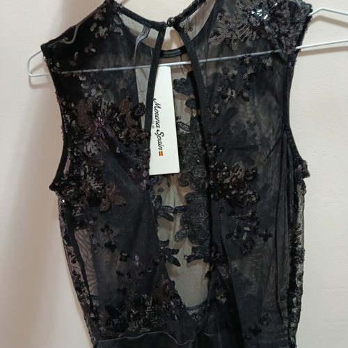 Bodysuit new with rhinestones and tulle, black, size L