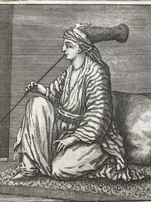 Jeune Juifve 1702 χαλκογραφία, νεαρή Εβραία της Σμύρνης με τσιμπούκι