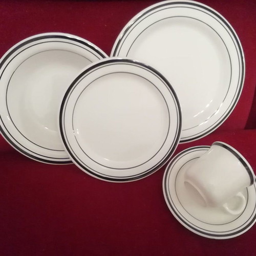 German tableware set 168 pieces new ecru with black stripes