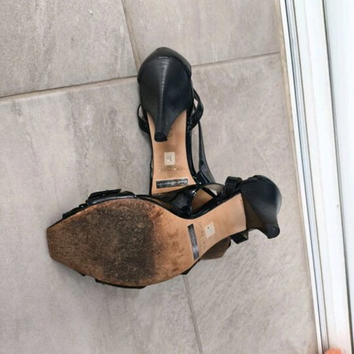 Mac Collection leather patent sandals used, size 37, black