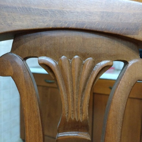 Vintage handmade carved dining chairs like new, set of 6, walnut