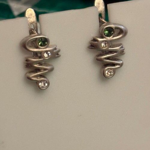 Jenavi silver earrings new, with white and green crystals