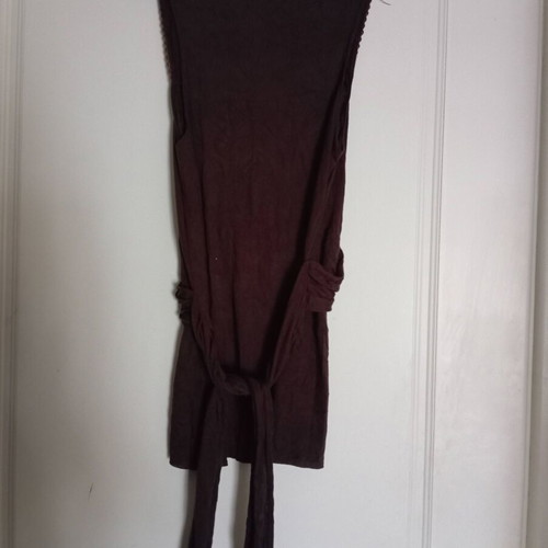 Vintage Y2K Vicky K Boho Top brown with embroidered coins and back tie, like new