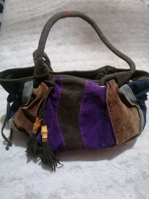 Винтидж бохо чанта за рамо от велур, като нова, многоцветна