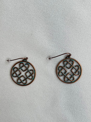 Vintage bronze Celtic knot dangle earrings new, brown