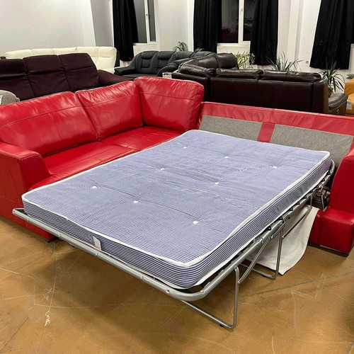 Red leather corner sofa FREYA with bed function new