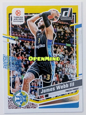 James Webb III Donruss Press Proof Card #50 Maccabi Euroleague 2023-24 new