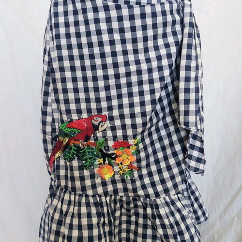 Zara checked embroidered tied skirt new, size M, white and blue