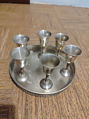 Silver-plated tray with 6 vintage glasses used