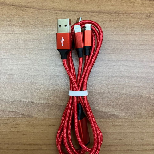 3-in-1 charging cable new, red, USB-C, Micro USB, Lightning