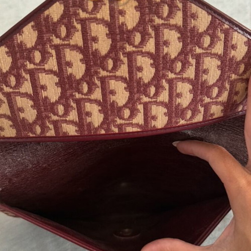 Christian Dior Diorissimo vintage envelope clutch bag, burgundy and beige