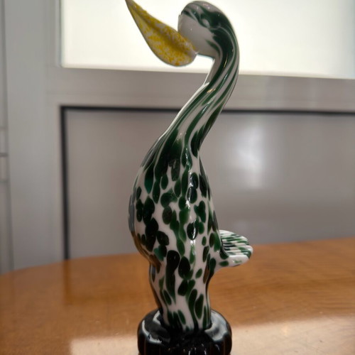 Glass decorative bird art glass in green, white and yellow shades like new