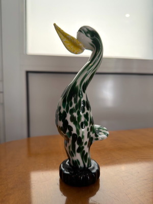 Glass decorative bird art glass in green, white and yellow shades like new
