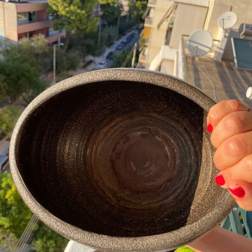 Ceramic oval planter anthracite color like new, handmade cachepot