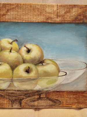 Painting Green Apples by Maria Psiacha Mixed Technique 25x30 cm