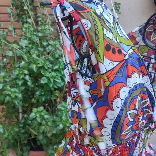Dress short-sleeved with colorful pattern, new, size S/M