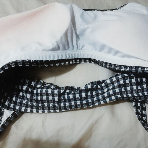 Aurely Surf Bralette Bikini Top New, Black and White Checkered
