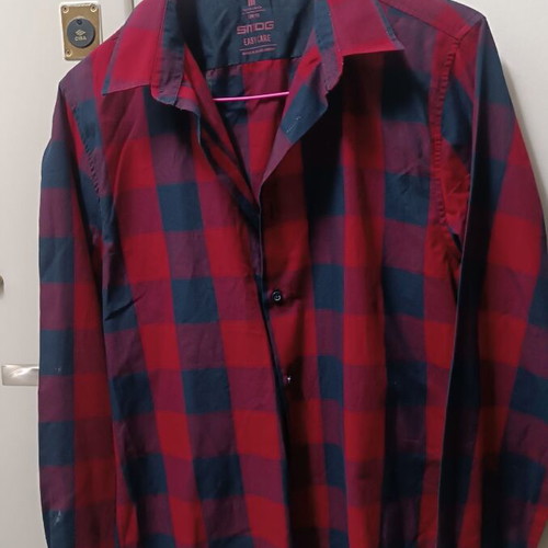 Smog Slim Fit Men's Shirt M Red and Blue Checkered New