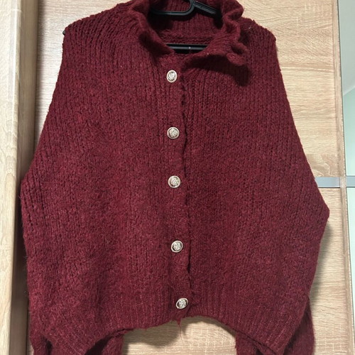 Thick cardigan with buttons and sleeve details like new, red