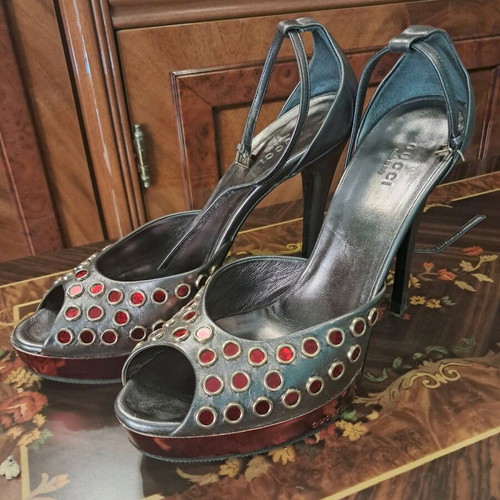 Gucci sandals like new, red and silver, heel height 12 cm