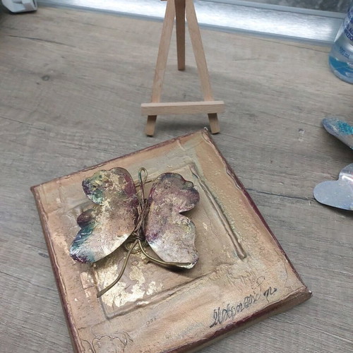 Art piece wall decoration with metal butterfly, like new