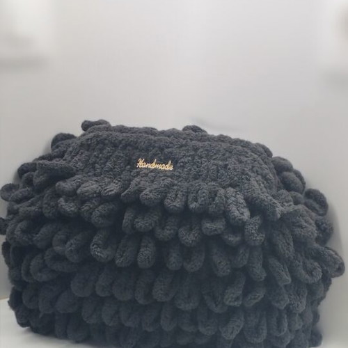 Handmade knitted puffy bag black new