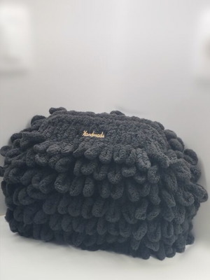 Handmade knitted puffy bag black new