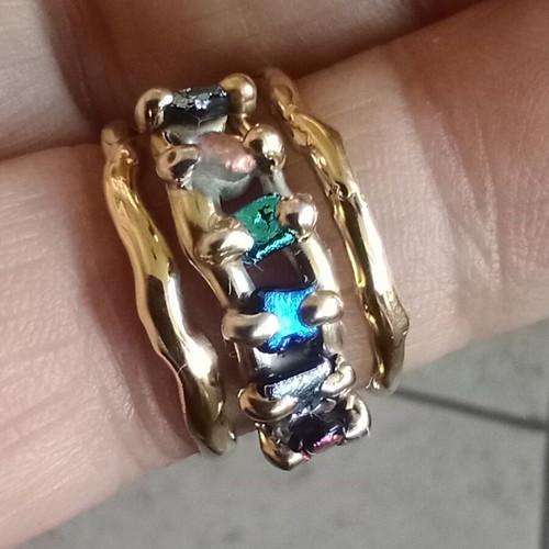 925 silver ring with multicolor dichroic glass, handmade, size 57