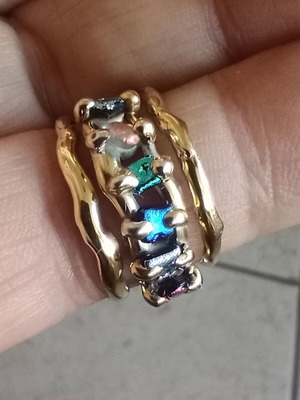 925 silver ring with multicolor dichroic glass, handmade, size 57