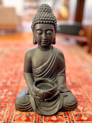 Buddha bust like new, gray-black, stone and resin candle holder