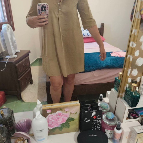 Shirt style dress large, sand color, like new, 100% cotton