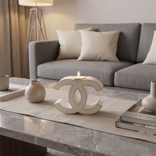 Tealight candle holder Chanel design with 6 plant-based soy candles Baby Powder and White Musk